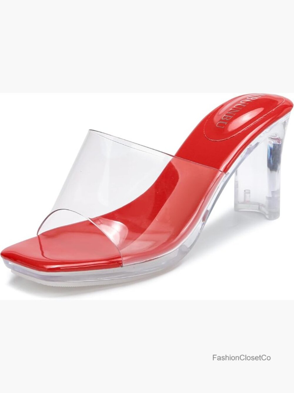 Clear Chunky Platform Heels Square Toe Block High Heels Sandals Slip On Mules